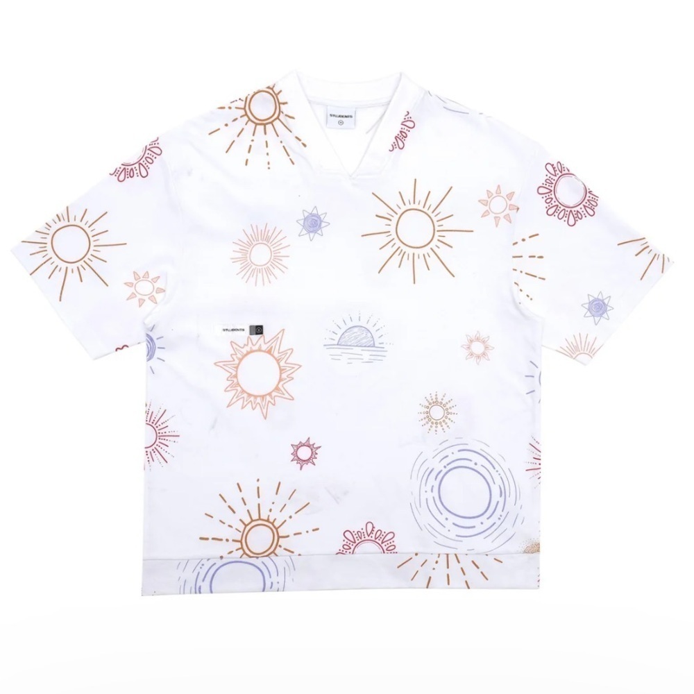 STUDENTS GOLF Sunny Short Sleeve Cotton Pique V-Neck Shirt white multi Sun Larg